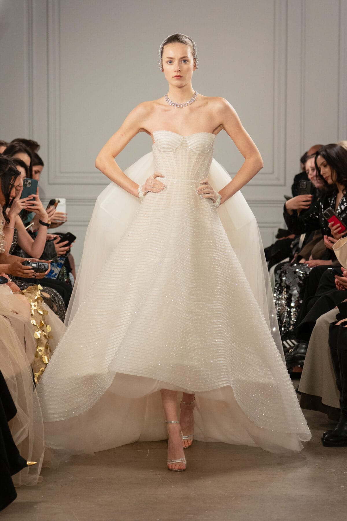 Strapless princess line ball gown in white