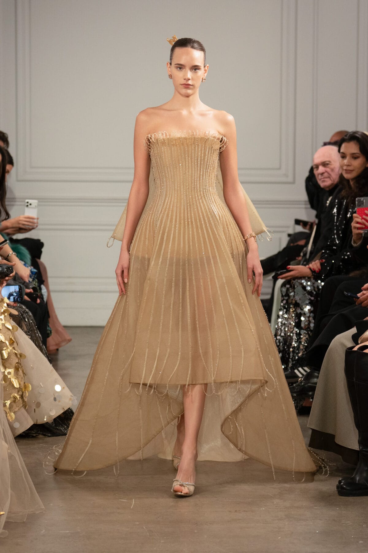 Strapless A-line ball gown in golden champagne