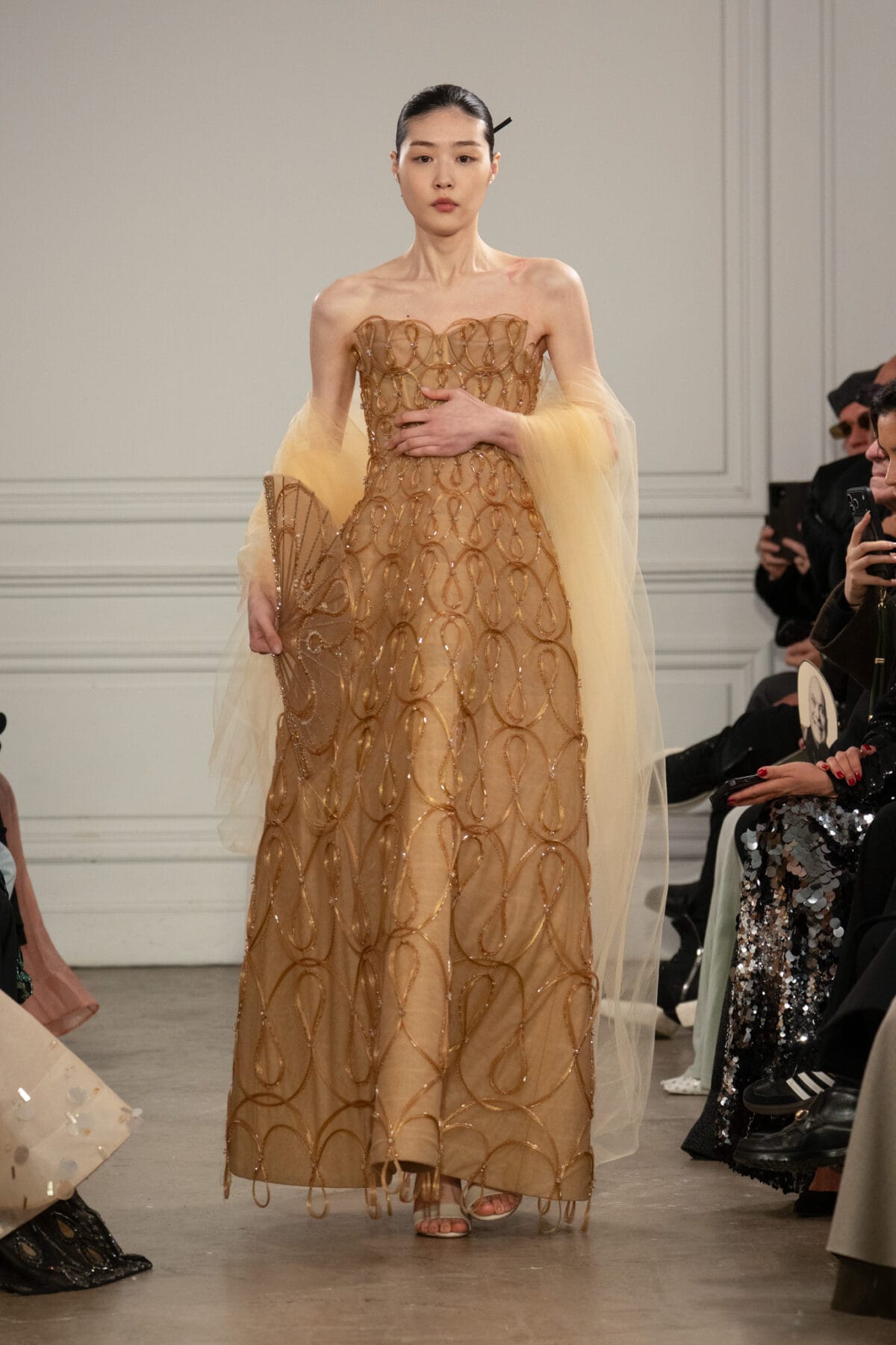 Strapless maxi princess gown in golden brown