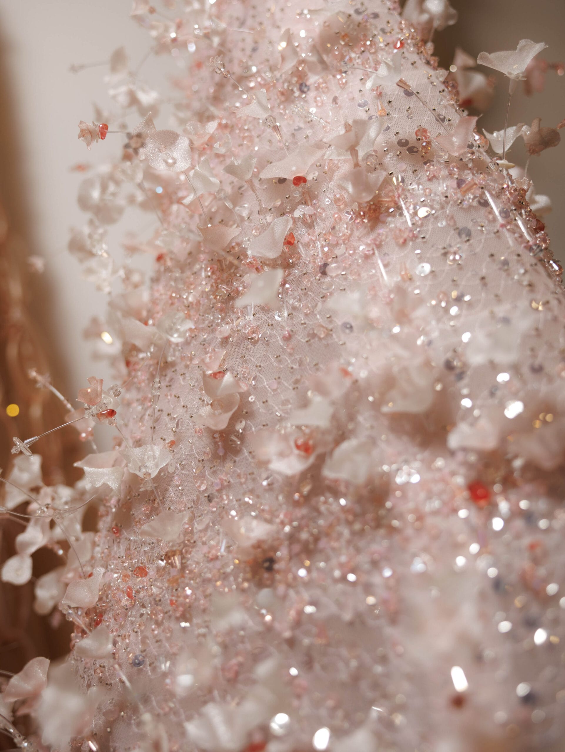 Strapless Tea-Length Ball Gown in Pastel Pink with 3D Floral Appliqués - Image 2