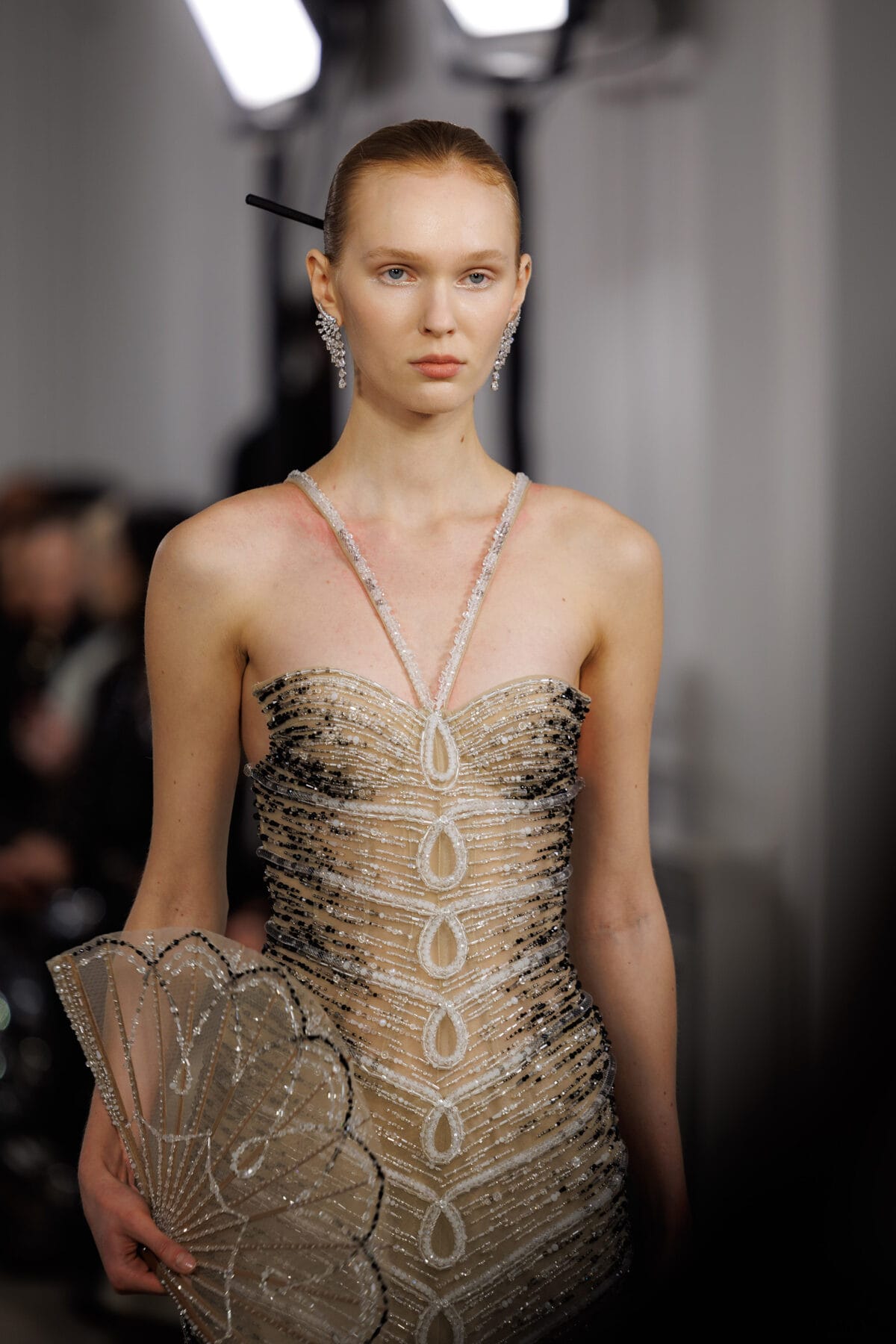 Black and cream mermaid tulle gown inspired by Vietnamese Áo Dài
