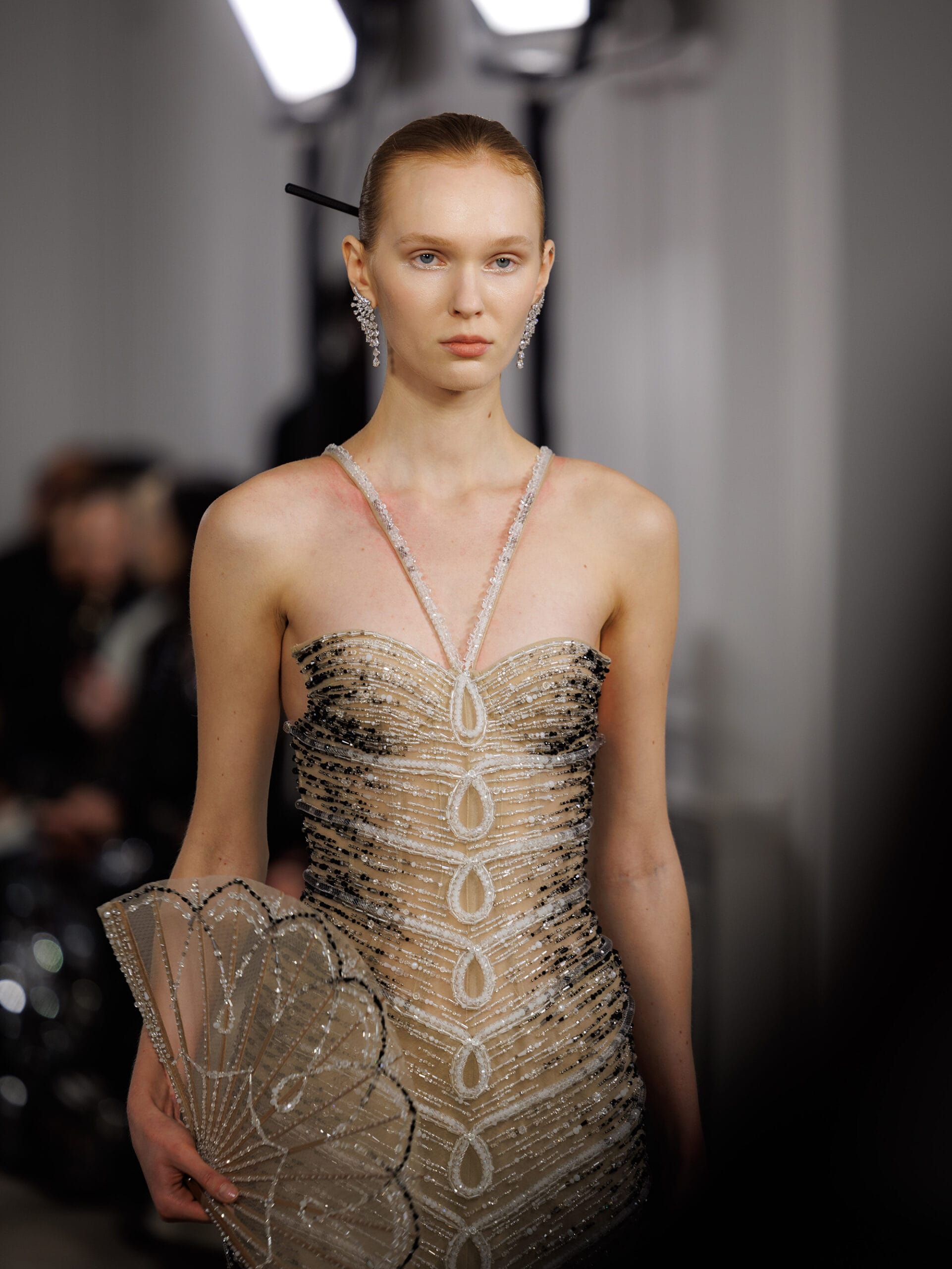 Black and cream mermaid tulle gown inspired by Vietnamese Áo Dài