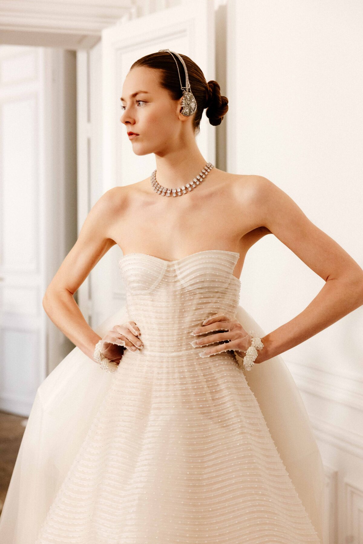 Strapless princess line ball gown in white