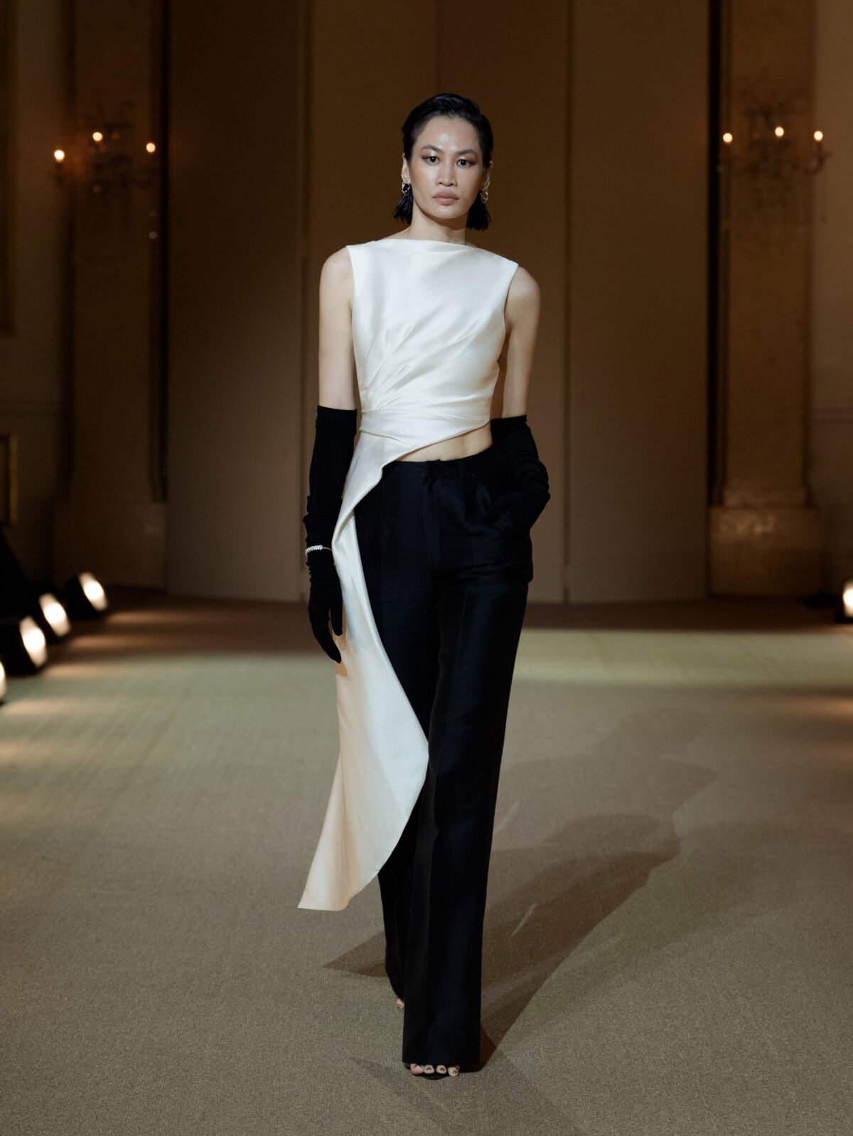 Black and White Draped Evening Set