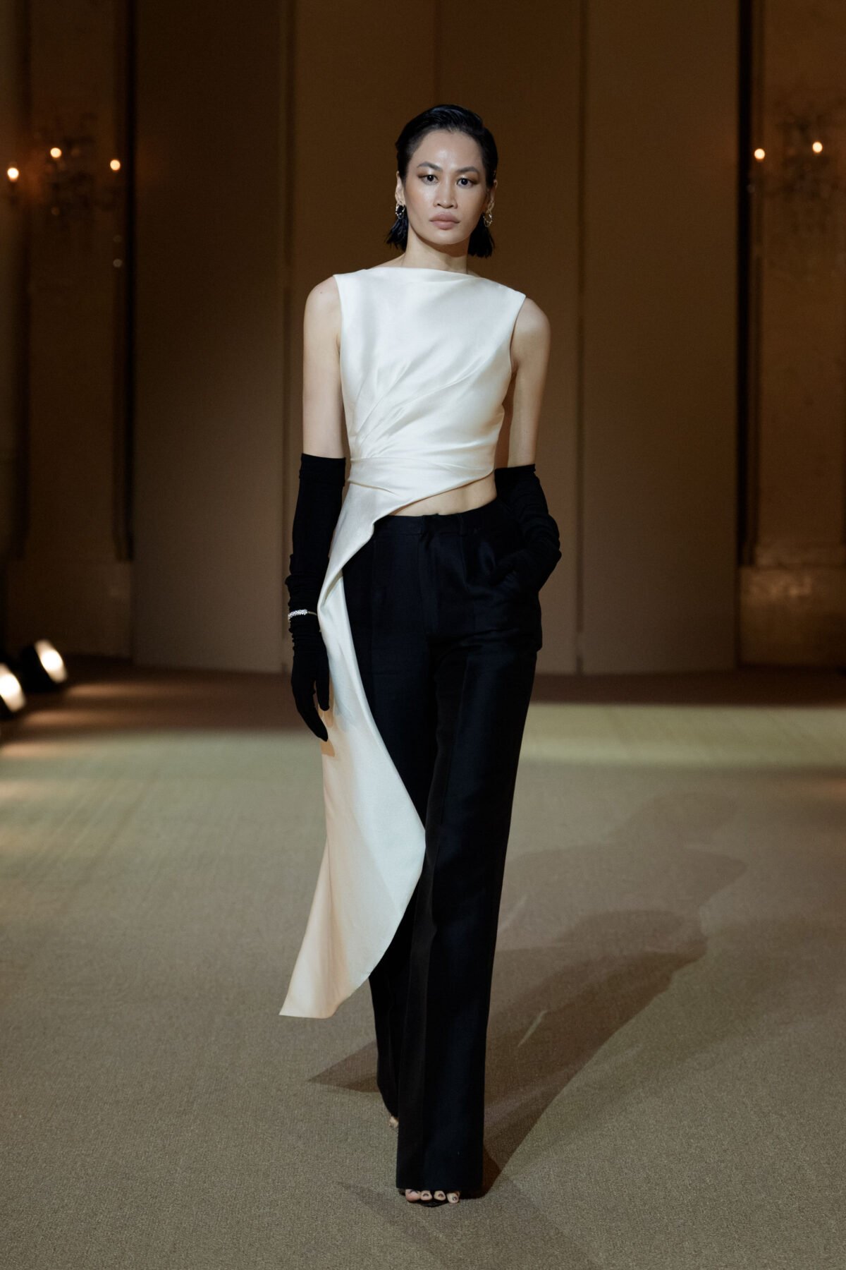 Black and White Draped Evening Set