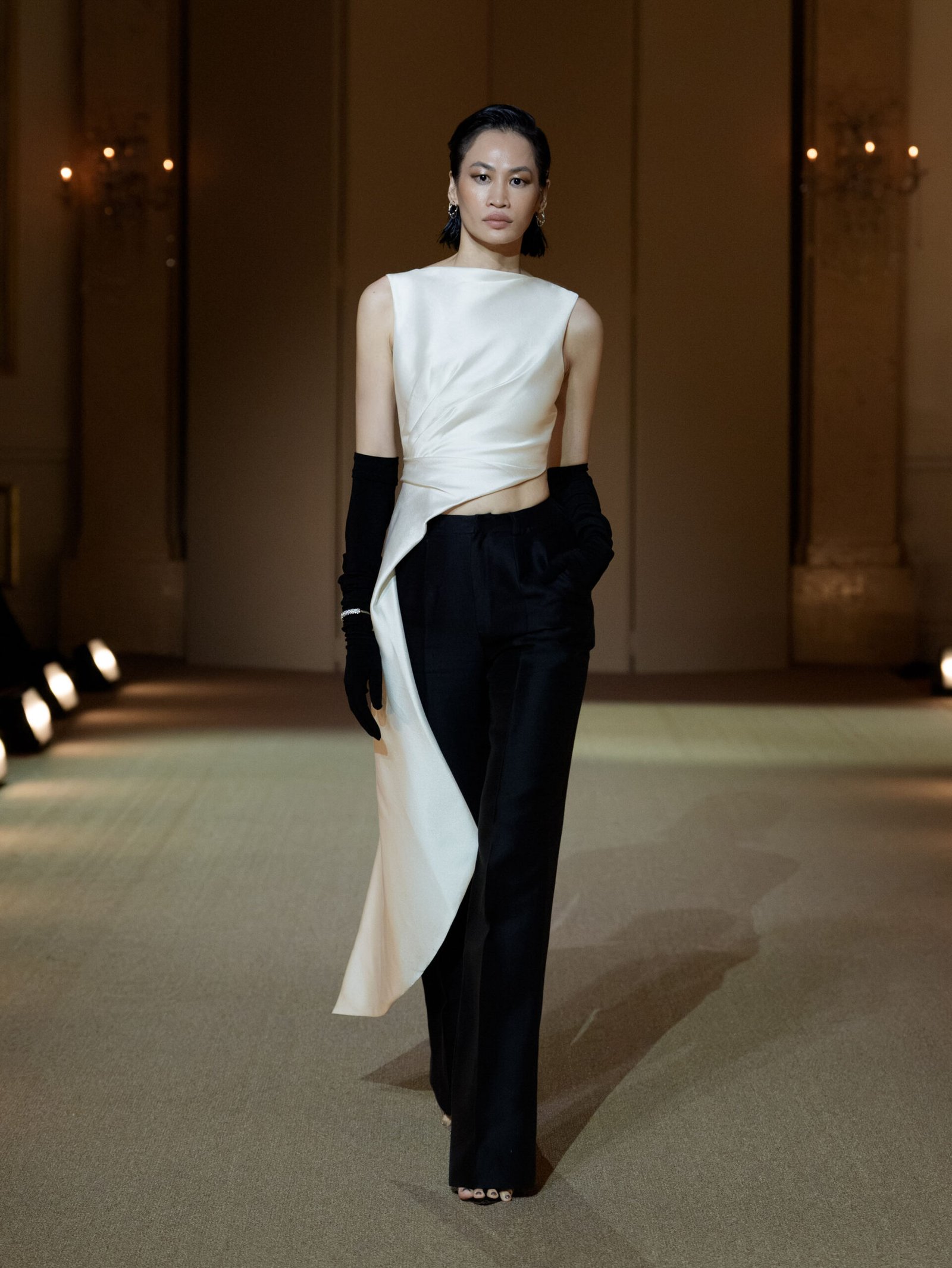 Black and White Draped Evening Set